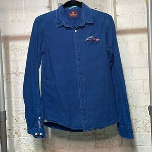 Men's Scotch & Soda Blue Cotton Casual Button-Up Shirt, size Small